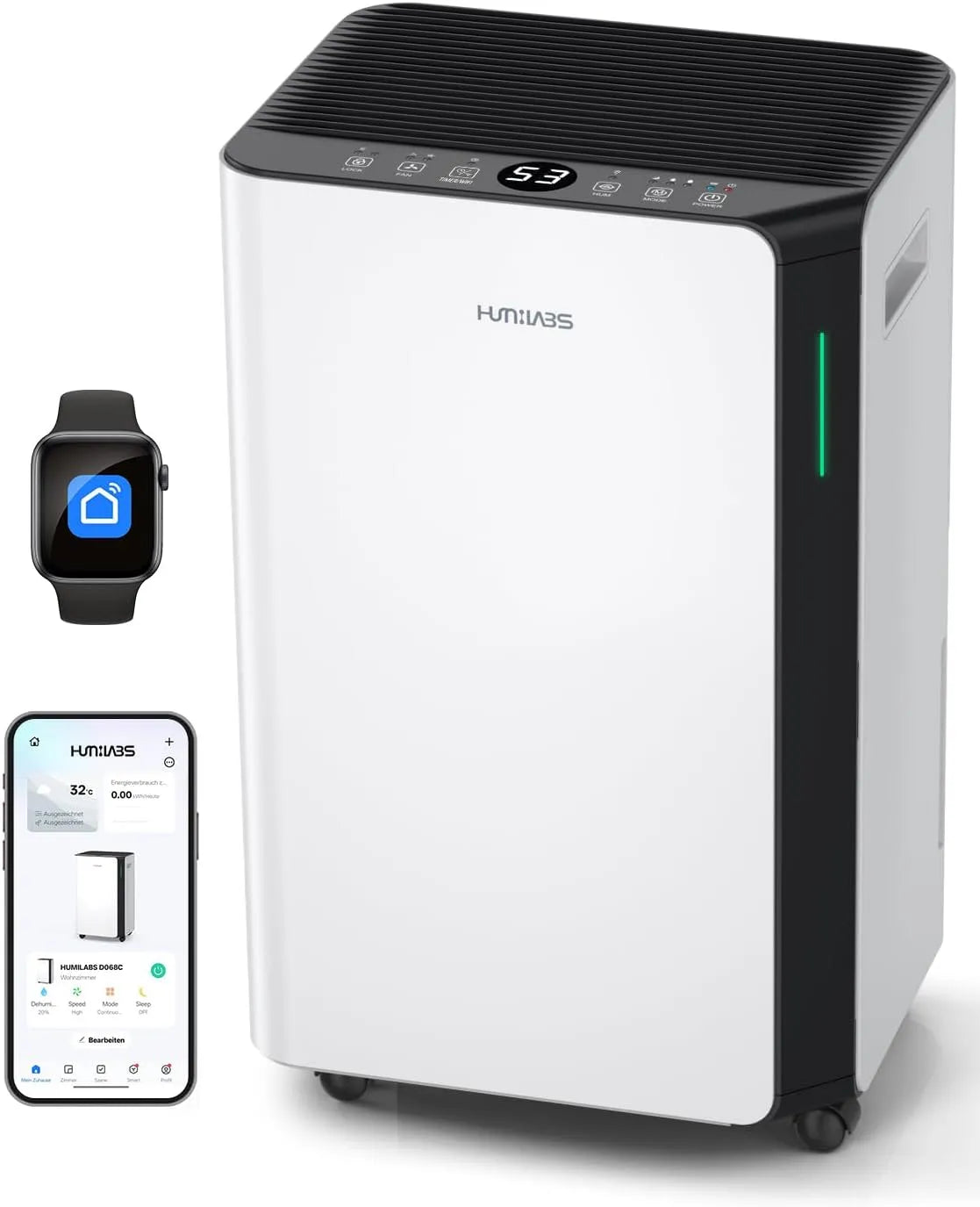 Luftentfeuchter 60m²/App 24h-Timer HUMILABS, Elektrisch 20L Für Räume von 60m², Fassungsvermögen 4,5L Wassertank, 3 Betriebsarten, Modell 60m²