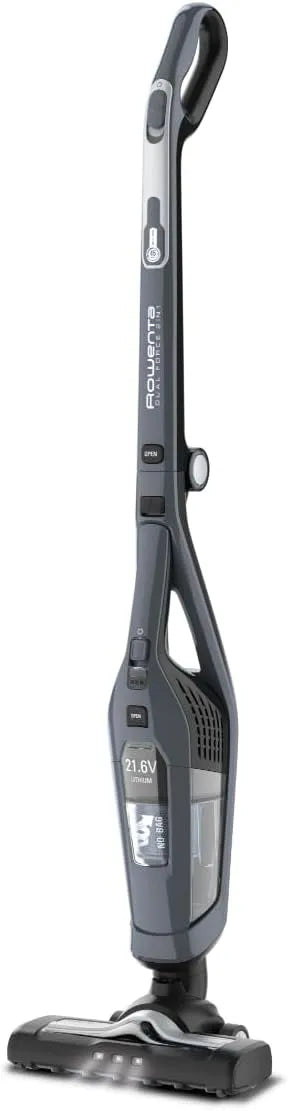 Rowenta Staubsauger RH6756 2-in-1-kabelloser, Dual Force Akku-Stabstaubsauger, Saugkopf mit LED Beleuchtung, Farbe Grau, 45 Minuten Akku-Laufzeit