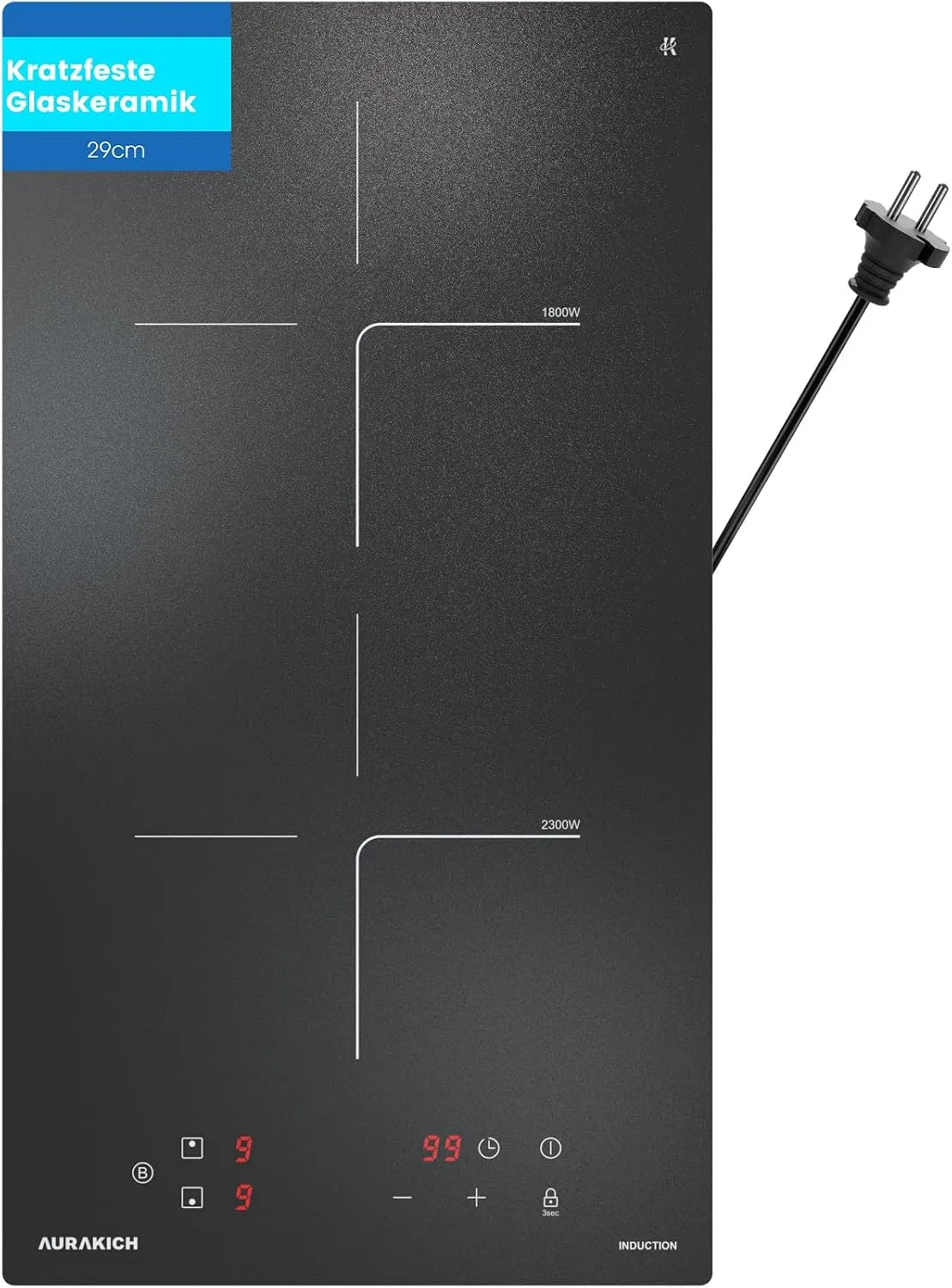 Induktionskochfeld, 2 Platten Einbau, Leistung 3800W Boost, 2 Jahre, Touch-Control