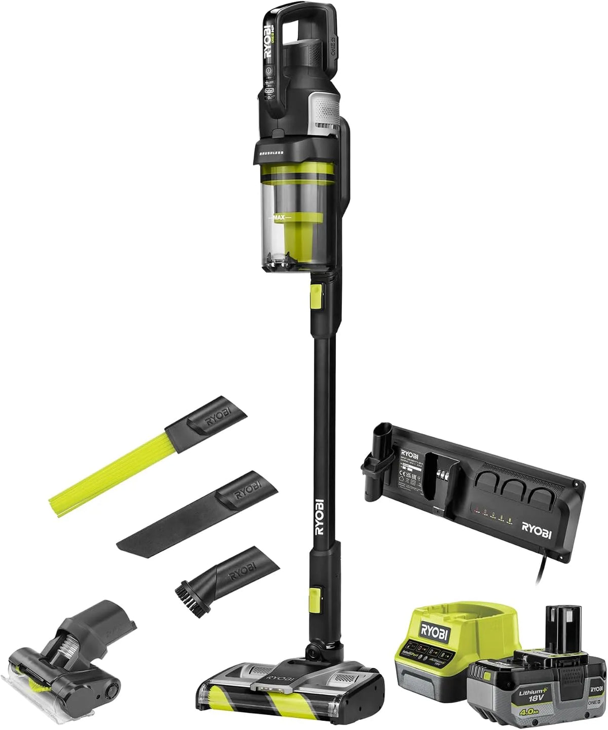 Ryobi Modell 18 V RYOBI 18 V RASV18BL-1C40GL, Dual-Zyklonen HEPA 13 Filter, 135 AW Saugleistung, inklusive. 4 Ah Akku und Ladegerät