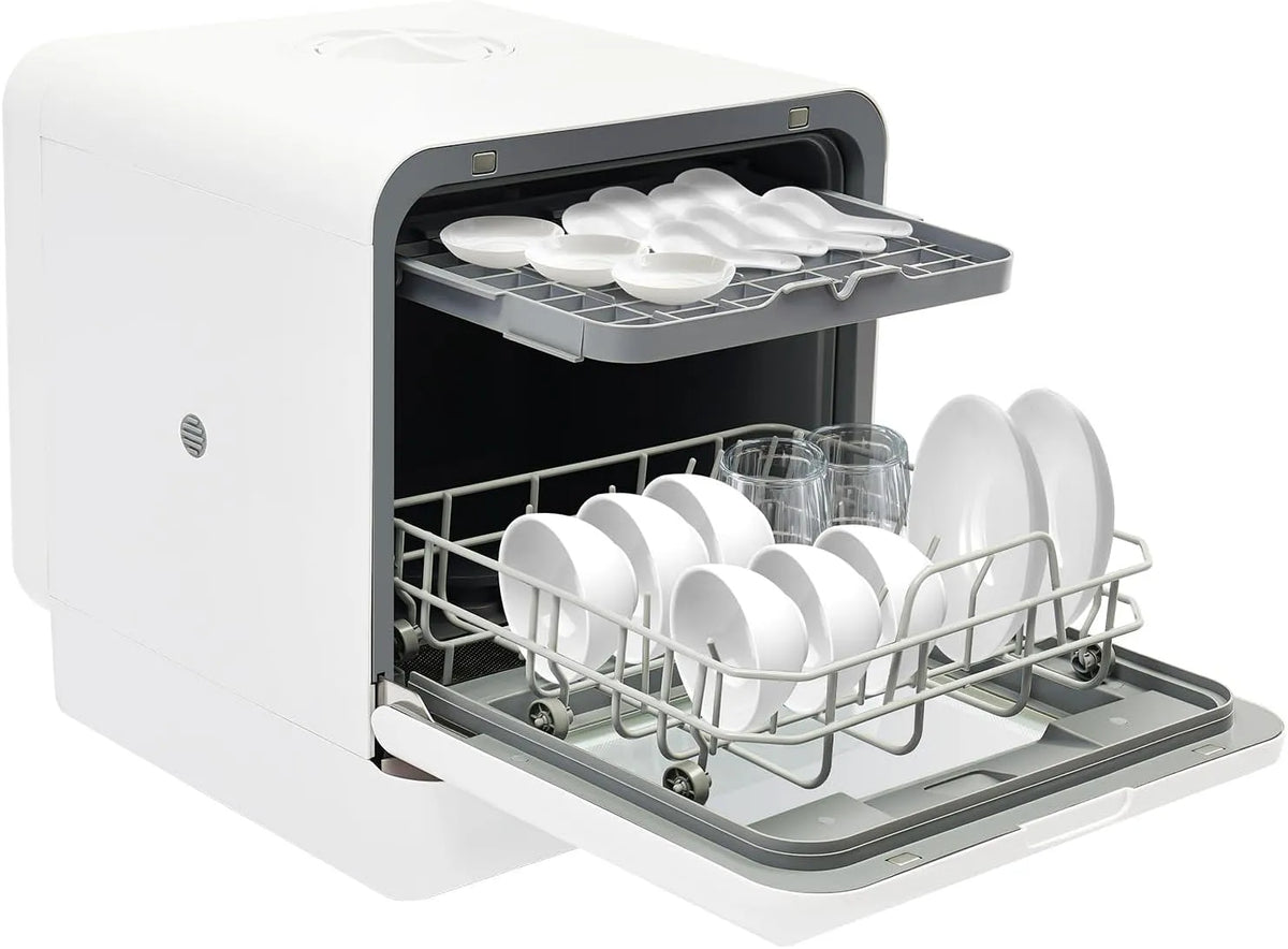 Geschirrspüler, 45 cm Klein, Mini Spülmaschine, mit 4 Spülmodi und Heißlufttrocknung 72 °C Reinigung, Fassungsvermögen 6L Wassertank für Küche Wohnung