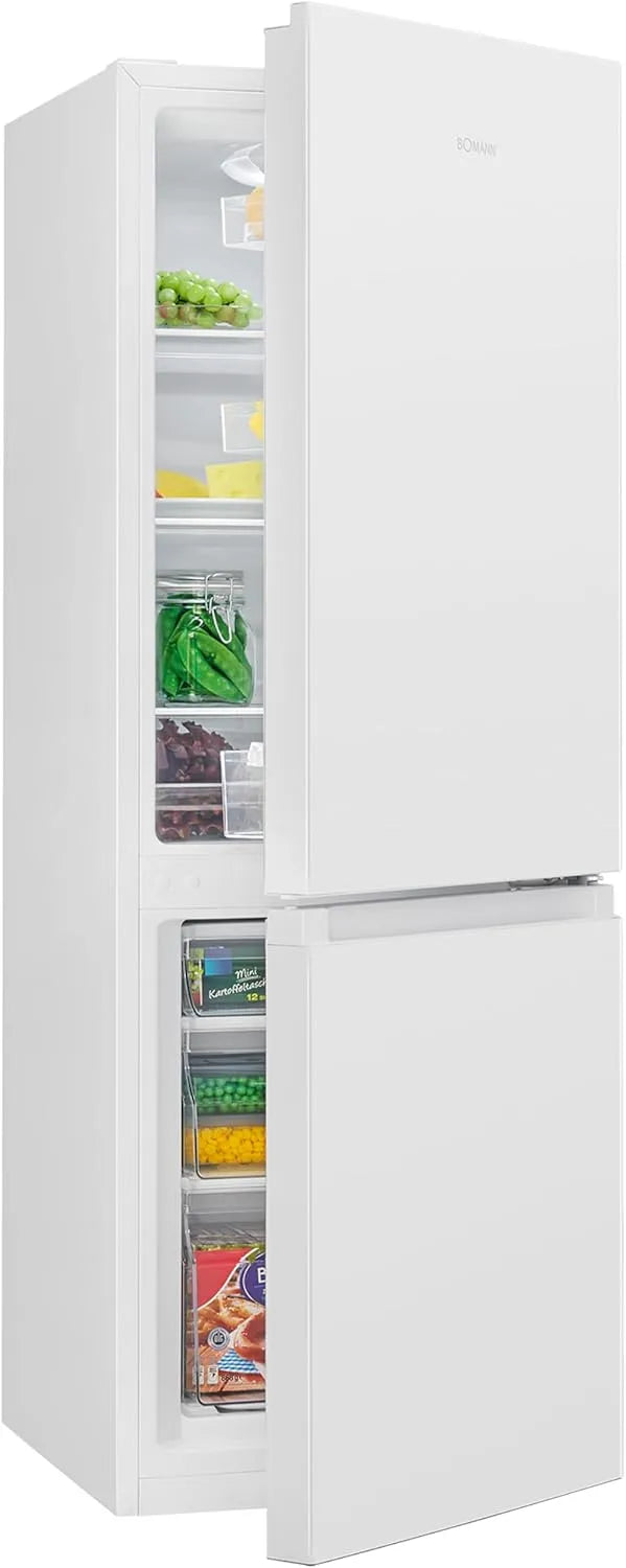 Bomann Kühlschrank KG 320.2, Breite 143cm, Fassungsvermögen 175L Kühlgefrierkombi, Energieklasse E, weiß, Kühl Gefrierkombination leise 39 dB