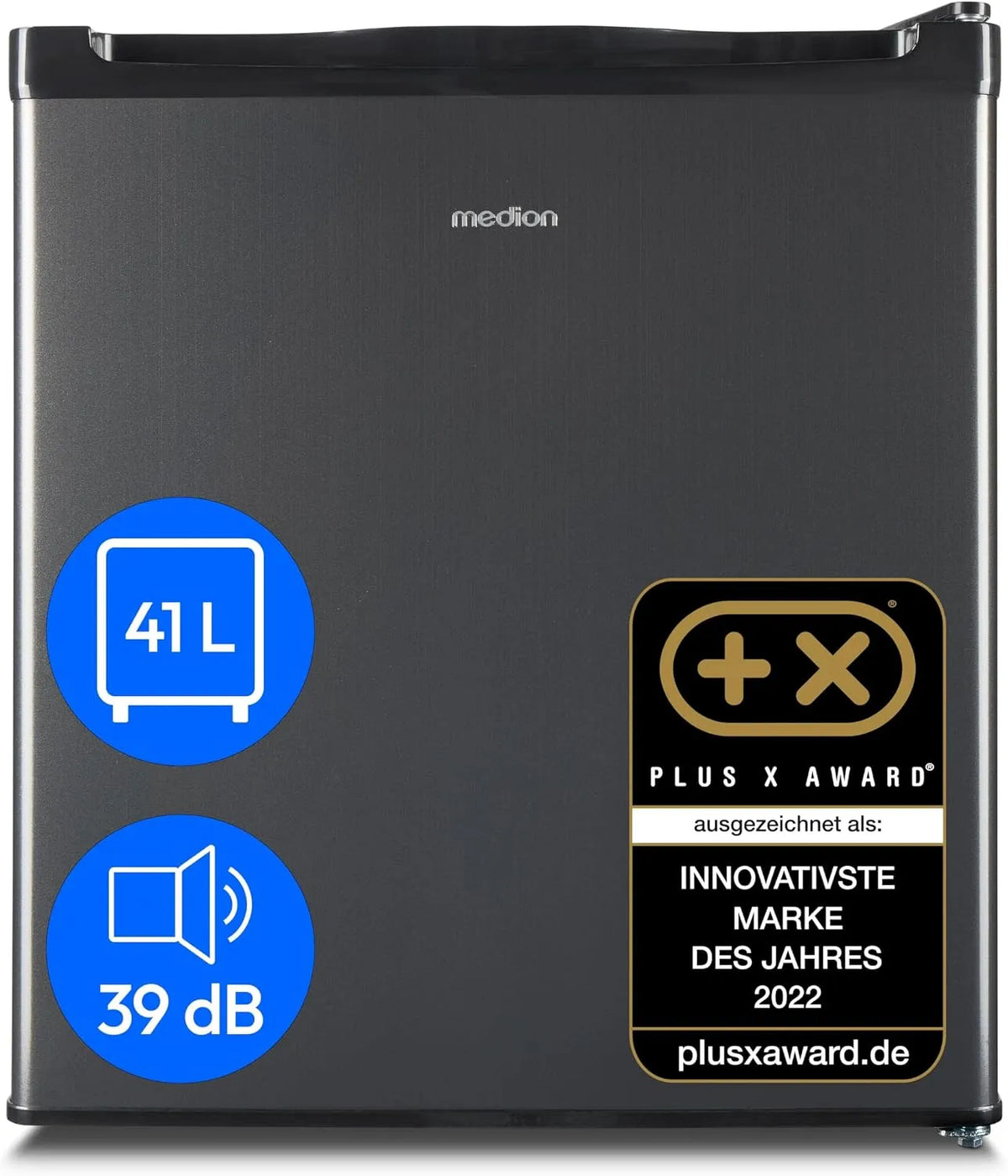 Kühlschrank MD37724 MEDION mini, Fassungsvermögen 41L kleiner für Büro Hotels Minibar Camping Gaming, mit Gefrierfach, leise, Getränkekühlschrank