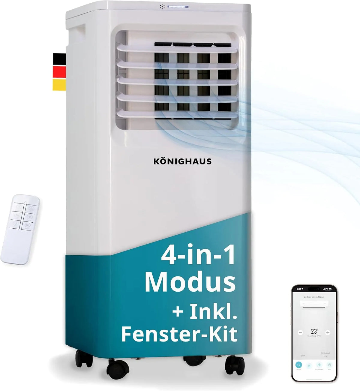Klimaanlage Könighaus Smarte Mobile, Leistung 2,1 kW, 24 h Timer, Schnell & Leise & Effizient, 7000 BTU, Sleep-Mode, inklusive Fernbedienung