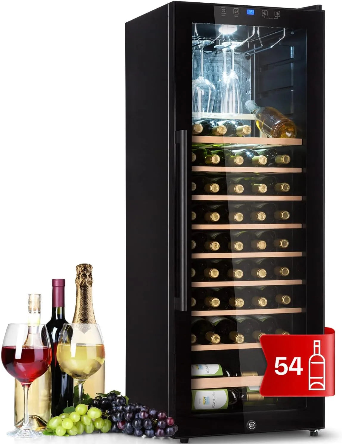 Klarstein Kühlschrank, 4-18°C, Weinkühlschrank Klein, Getränkekühlschränke in freistehender Ausführung, 1 Zone mit Glastür, 54 Flaschen