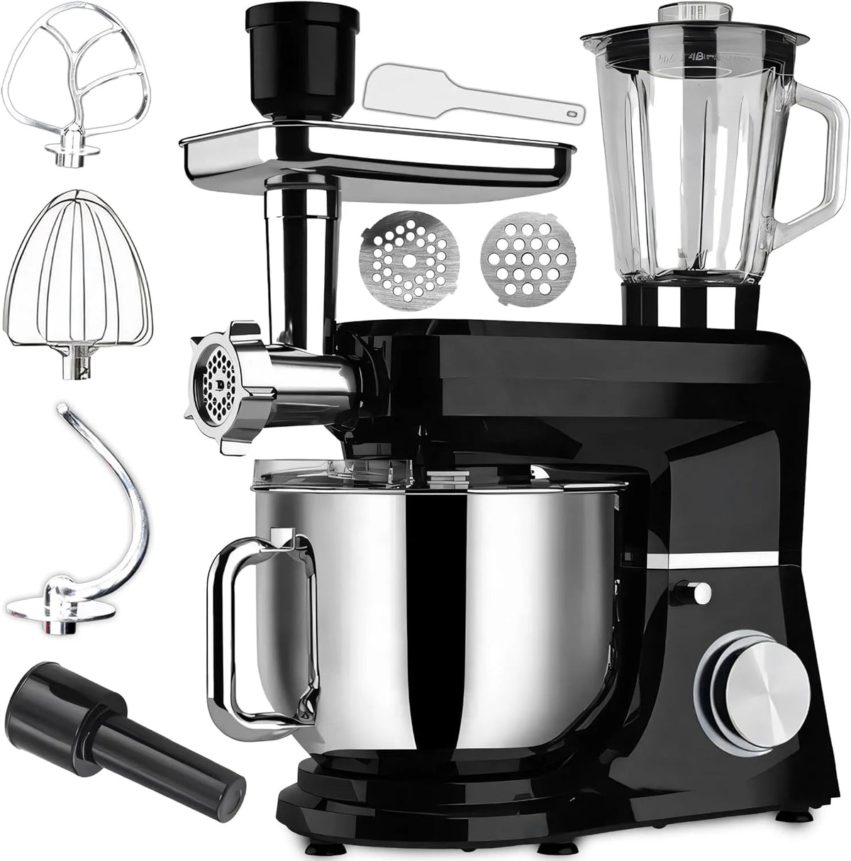 Küchenmaschine Retoo, 3 in 1 1500W Large Stainless Steel Bowl 6L Meat Grinder Kneading Machine
