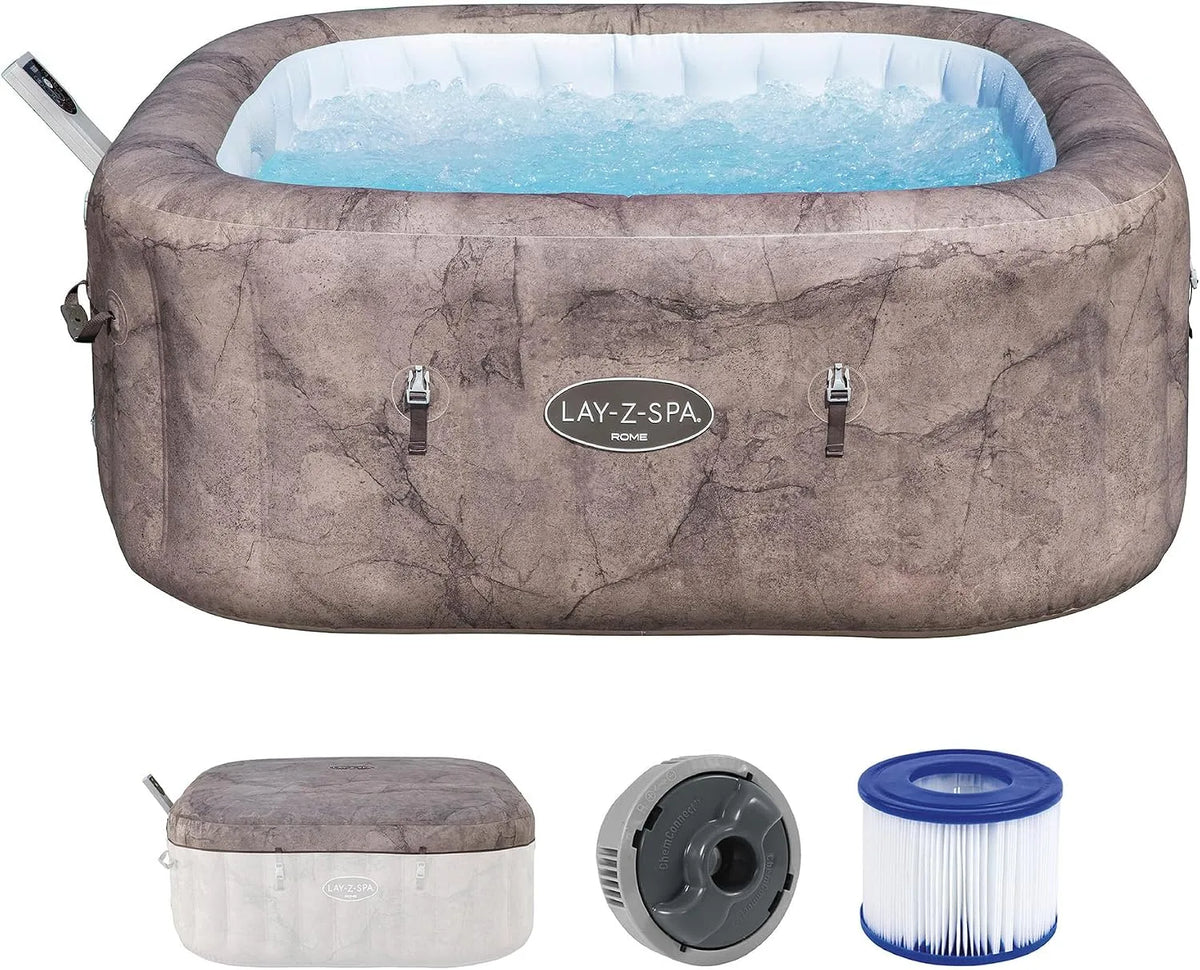 Bestway Whirlpool Braun, für 6 Personen 180 x 180 x 71 cm, Lay-Z-SPA Energiespar Rome AirJet, mit App-Steuerung + integrierter UltraFit -Pumpeneinheit