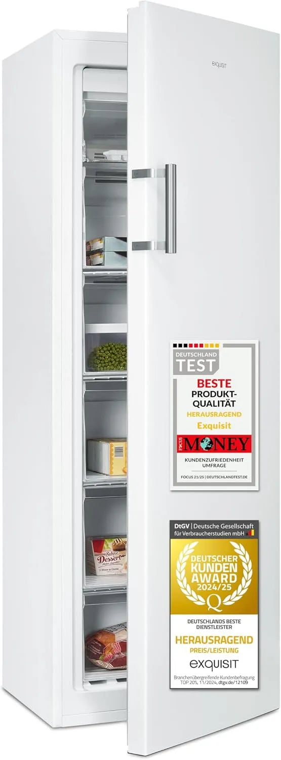 Exquisit Gefrierschrank 4-Sterne-Gefrieren GS5271-NF-H-010D, Alarm-Funktion, Fassungsvermögen 194 Liter, NoFrost, Schnellgefrieren, LED-Display, weiss