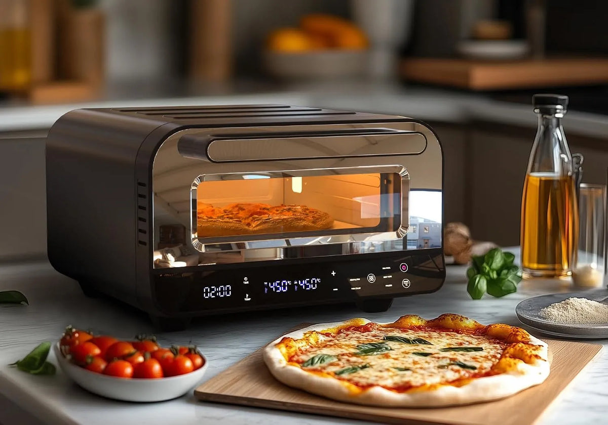 Backofen 60-Min-Timer, inklusive. Pizzastein und, Leistung 1850W 450°C Pizzabackofen mit & 6 Voreinstellungen für Pizza bis 12', schaufe