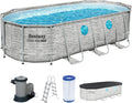 Bestway Pool, Power Steel Swim Vista Series Frame Komplett-Set mit Filterpumpe 549 x 274 x 122 cm, Steinwand-Optik, Cremegrau, oval