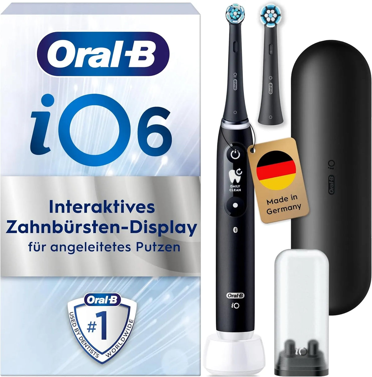 Braun Oral-B iO Series 6 Elektrische Zahnbürste, 2 Aufsteckbürsten, 5 Putzmodi für Zahnpflege, Electric Toothbrush, Display & Reiseetui, Sie