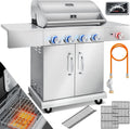 Kesser Gasgrill, bis 800°C BBQ Grillwagen aus Edelstahl inklusive. Grillrost, aus Gusseisen, Breite 66cm, Grillthermometer & Gas-Schlauch