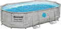 Bestway Pool, Power Steel Swim Vista Series Ersatz Frame ohne Zubehör 488 x 305 x 107 cm, Steinwand-Optik, Cremegrau, oval