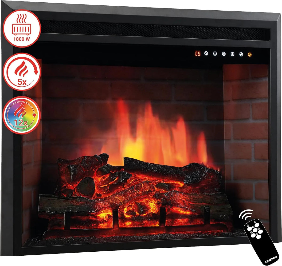 Elektrokamin 3D-Flammeneffekt, 12 Flammenfarben, 30 Zoll, Luca, Elektrischer Einbaukamin mit Heizung, Fernbedienung