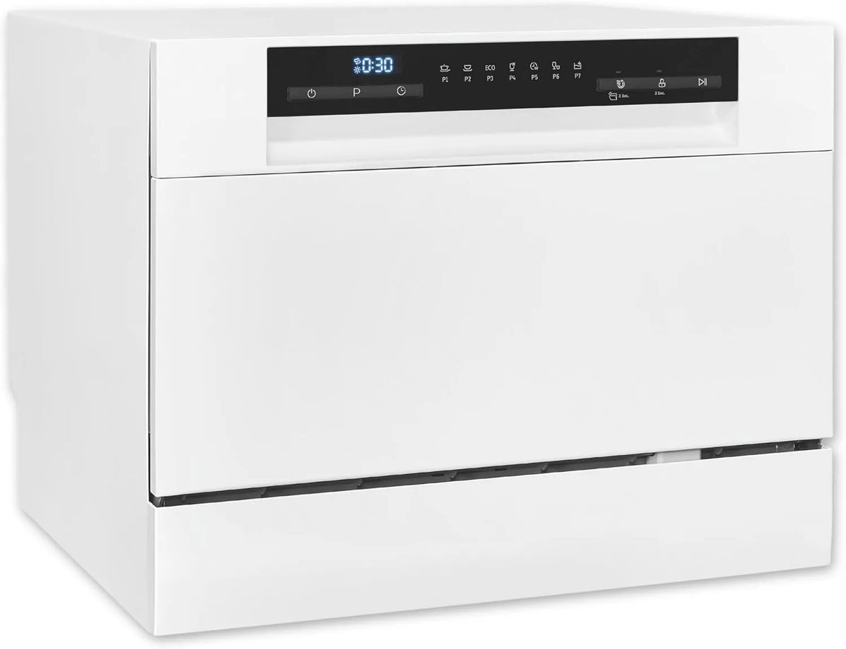 Exquisit Geschirrspüler GSP5206-030D, 55 cm breit, Mini, spülmaschine klein, ECO-Modus, Tischspülmaschine, Auto Türöffner, weiss