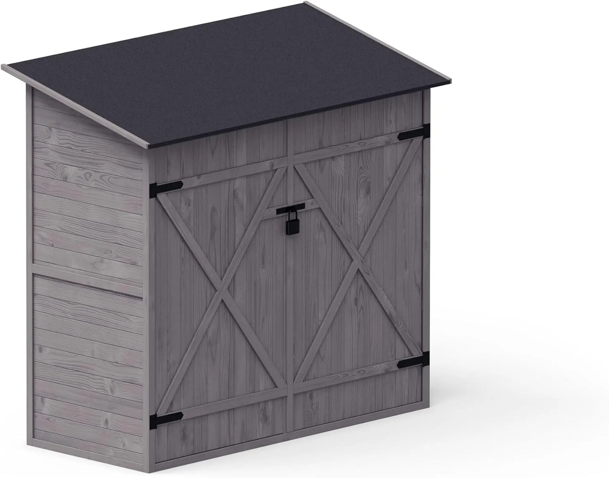 Geräteschuppen, Modernes Garten Gerätehaus aus Holz, Maße 150x70 cm, mit Regalsystem, Farbe Grau, Gartenhaus mit Satteldach
