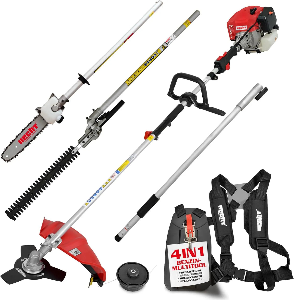 Rasentrimmer, HECHT Hochwertiges 4 in 1 Benzin Multifunktionsgerät, Starke 2 PS, Freischneider