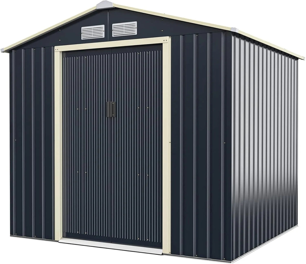 Goplus Gerätehaus, Metall 4,07 m², Erweitert 213 x 191 x 195 cm, Lüftungsfenster, Geräteschuppen mit Schiebetür, Satteldach