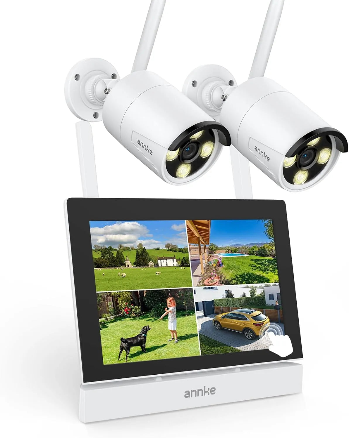 Kamera 5MP 4CH 2pcs, 30m Nachtsicht, 7' Zoll Touchscreen NVR Bildschrim mit WiFi, 2-Wege-Audio, ANNKE Überwachungskamera Set mit Monitor
