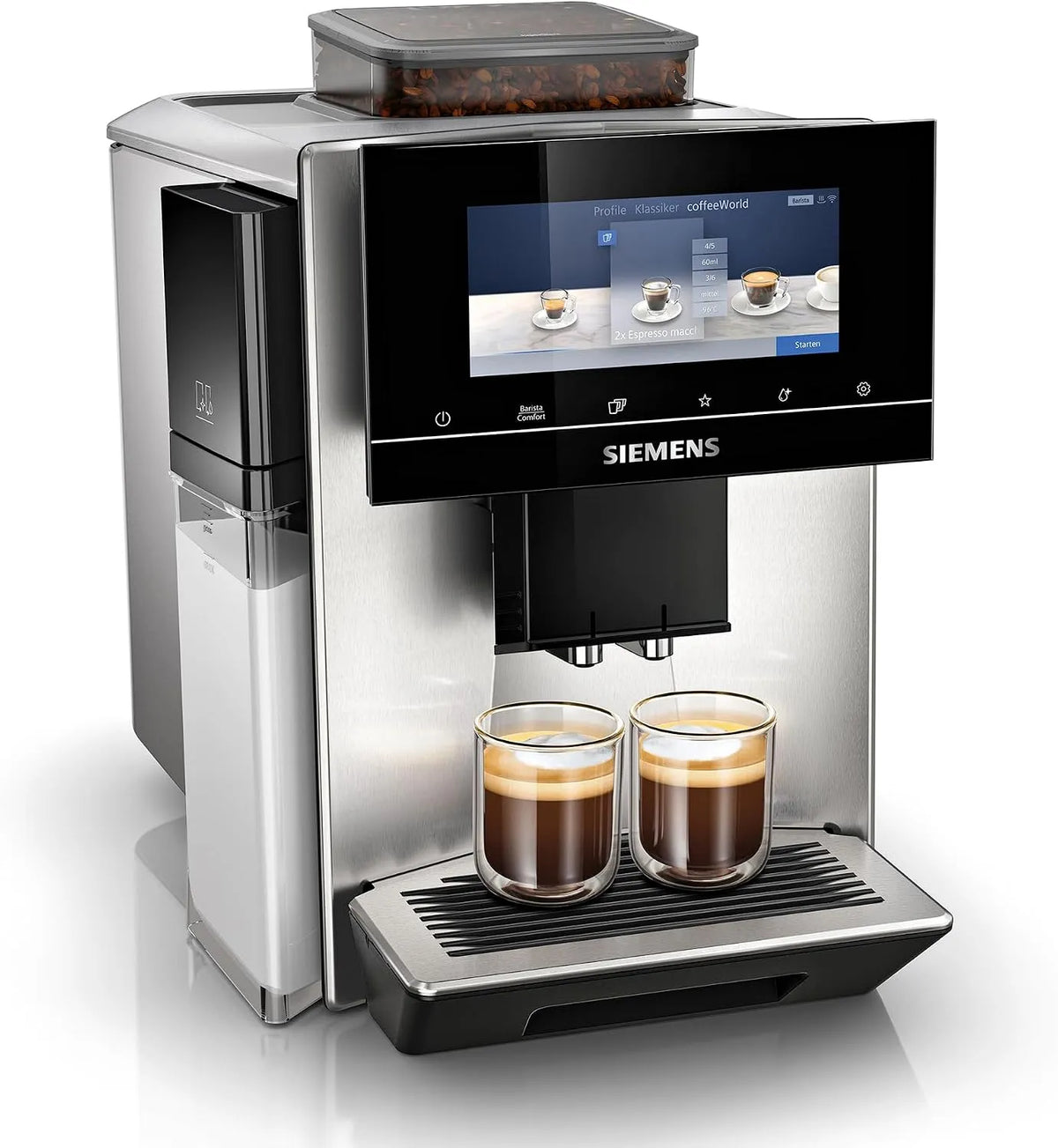 Siemens Kaffeevollautomat EQ900 TQ903DZ3, plus, 36 Heiß- und Kaltgetränke, großes farbiges TFT-Display, autom. Reinigungsystem via Kartuschen