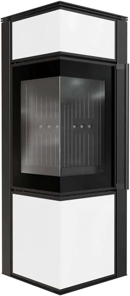 Kaminofen, Ø150 mm Rauchrohr, KRATKI TORA, umweltfreundlich, in Weißes Glaspaneel mit schwarzer Verkleidung, S 8 kW Stahl, BImSchV 2