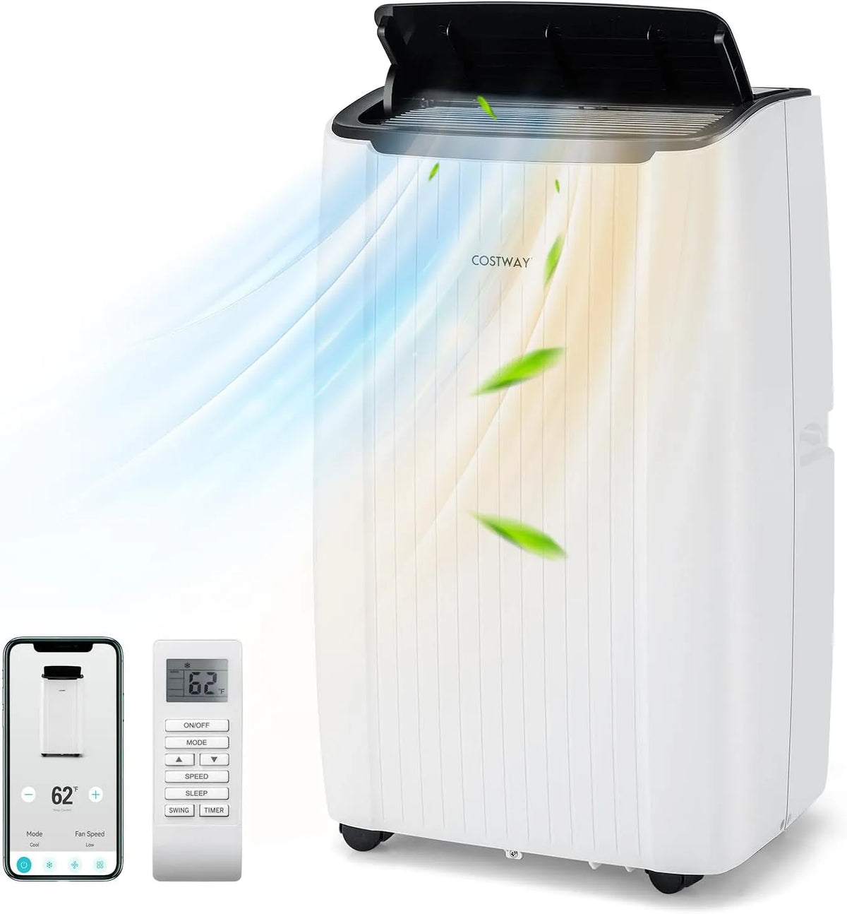 Costway Klimaanlage 24H, 4-in-1 Klimagerät mit Heizung, Lüfter & Entfeuchter, Schlafmodus, 12000BTU mobile mit Abluftschlauch, Timer
