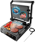 Cecotec Grill, Rock'nGrill 2000 Smash PerfectCook Elektrogrill mit, Oberfläche 30 x 21 cm, Leistung 2000W, Temp-Sonde, Smash Burger, Smokeless