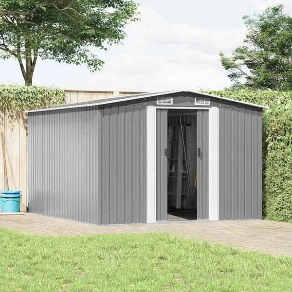 Gartenhaus, Metall 257x298x178 Cm Farbe Grau, Gartenhütte Container Haus Zum Wohnen Als Geräteschuppen