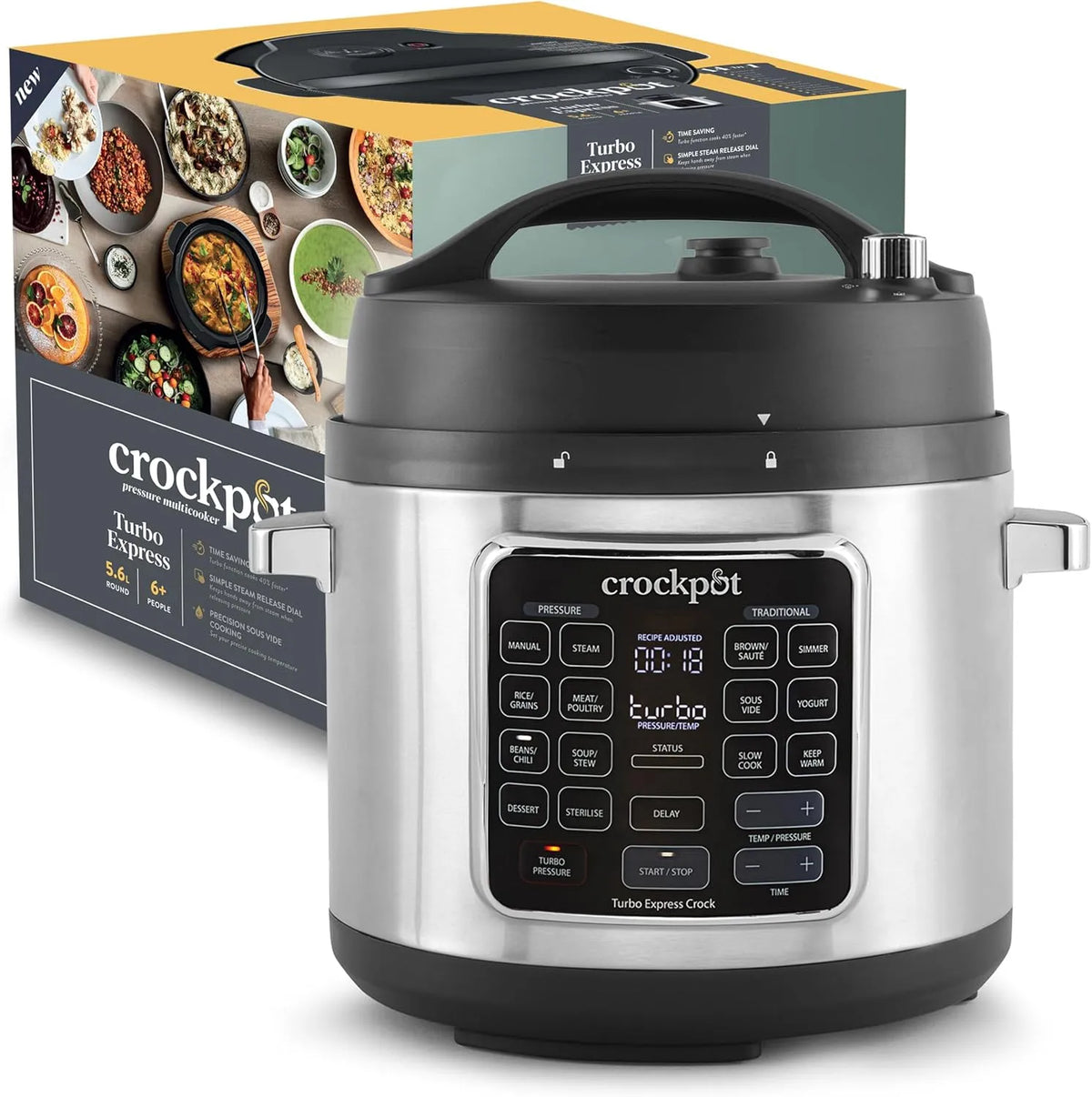 Dampfreiniger 14-in-1-Zubereitungsmöglichkeiten CSC062X, Fassungsvermögen 5,6 l, mehr als 6 Personen, Crockpot Turbo Express Multikocher