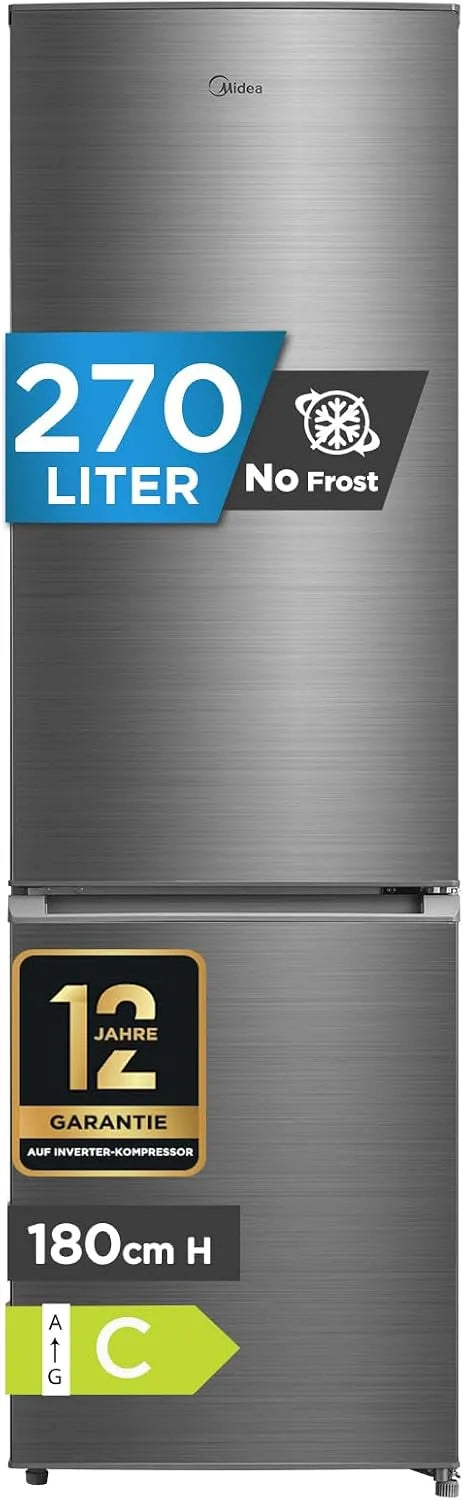 Midea Kühl-Gefrierkombination MERB276FGC46EU, Fassungsvermögen 270L Kühlschrank mit Gefrierfach, Leise 38 dB, 180 cm Höhe, Inverter Kompressor, Jahr