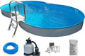 Pool, Stahlwandpool Set achtform Cannes 625x360x150cm, Stahl 0,8mm weiß, Folie 0,6mm blau, Einhängebiese