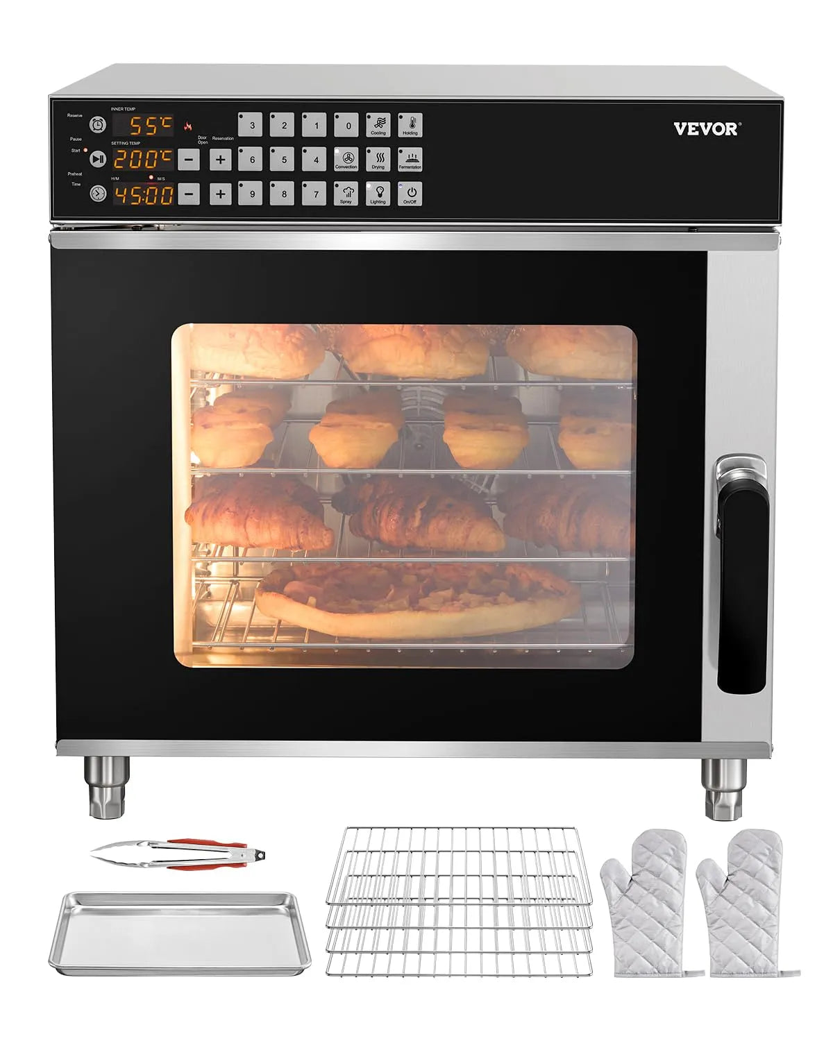 Vevor Backofen, kommerzieller Konvektionsofen konventioneller Arbeitsplattenofen 58 L 2800 W Toasterofen, mit Tür aus gehärtetem Glas
