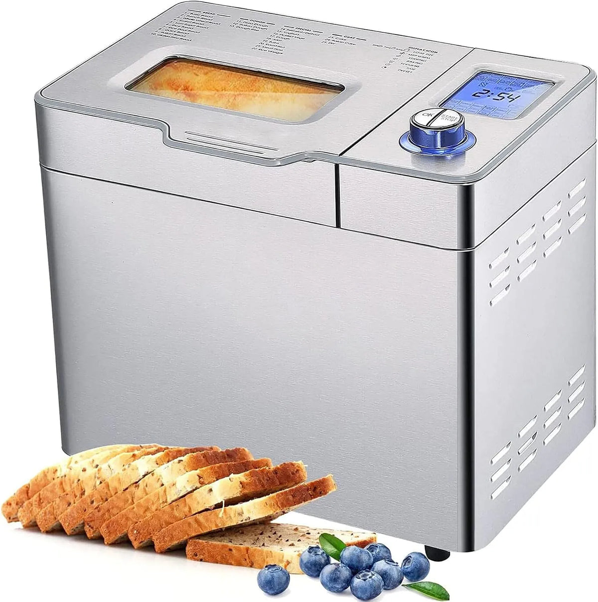 Mit bis zu Kapazität MEYKEY Brotbackautomat, Leistung 550 W, 3 Brotgrößen, Silber, mit bis zu 900 g Kapazität, Maße 36 x 22 x 30 cm
