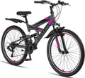 Fahrrad, 21 Gang-Schaltung, Mädchen, Vollfederung, Licorne Bike Strong V Mountainbike in 24 und 26 Zoll, für Jungen, Damen und Herren