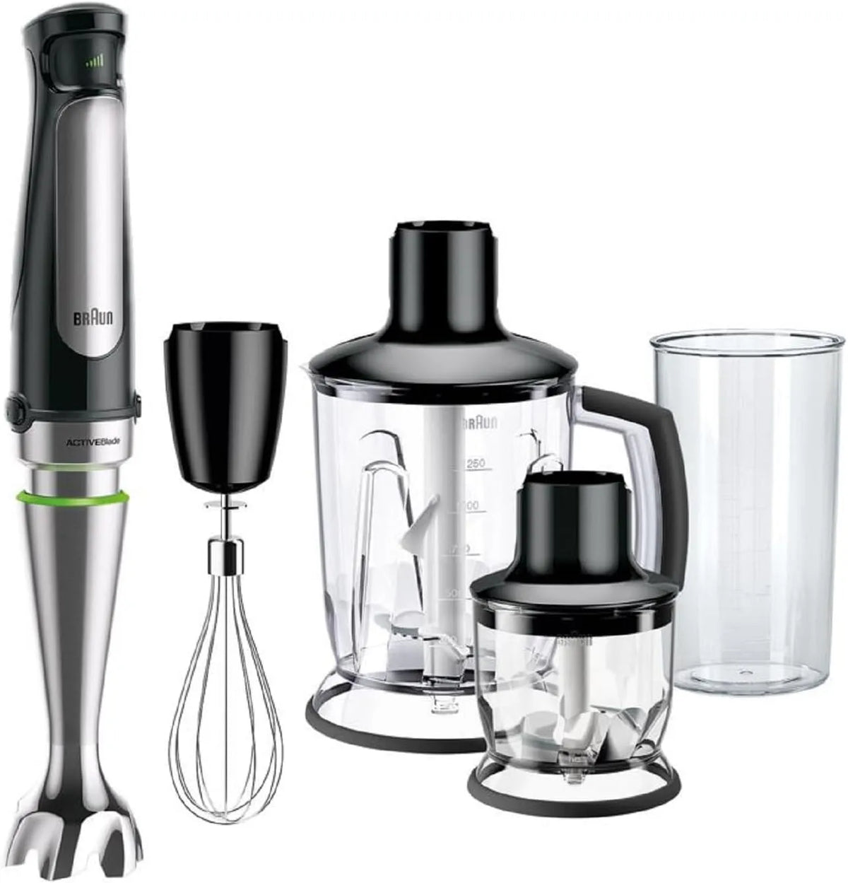 Braun Standmixer MQ7045X, MultiQuick 7, Fassungsvermögen 600 ml Becher, Fassungsvermögen 1,25L, Leistung 1000W, ActiveBlade System, Zerkleinerer