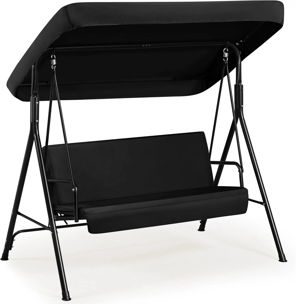 Hollywoodschaukel 3-Sitzer Gartenschaukel Yaheetech Schaukelbank, mit Verstellbarem Ersatzbach bis 250 kg Belastbar in Schwarz