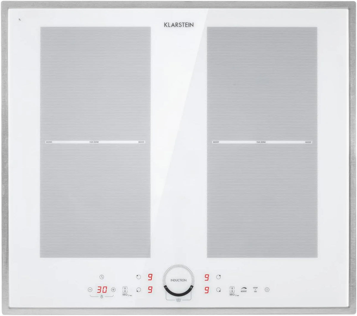 Klarstein Kochfeld, 4 Platten, 7000 Watt, Digitalanzeige und Timer-Funktion, Glaskeramik, Einbaukochfeld mit Touch-Display, Schnelles Aufheizen