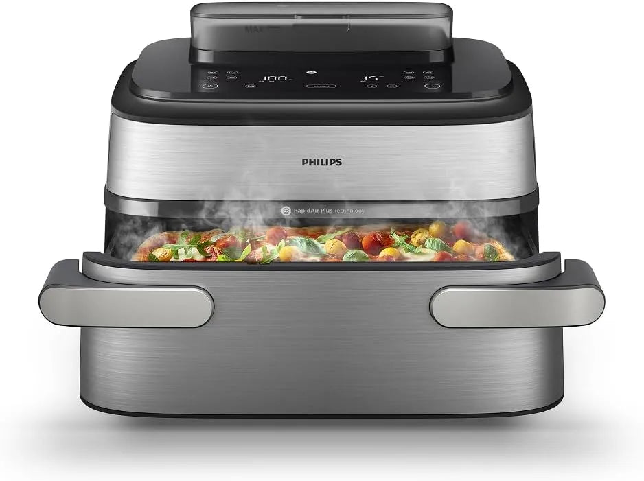 Philips Heißluftfritteuse 5000 NA565/00, Steam Airfryer Series Megabasket, Fassungsvermögen 9.5L Megabasket oder 3L + 6L Dual Basket, SteamFry
