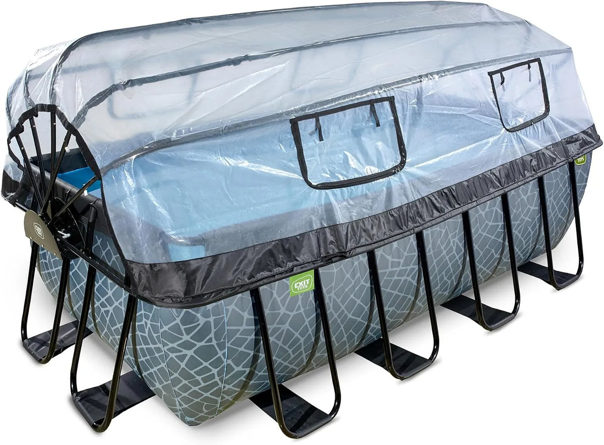 Pool EXIT Toys Stone, Großer, Maße 400x200x122cm, mit Multifunktionale Abdeckung, Extra Tief, Für Sauberes und Warmes Poolwasser, Farbe Grau