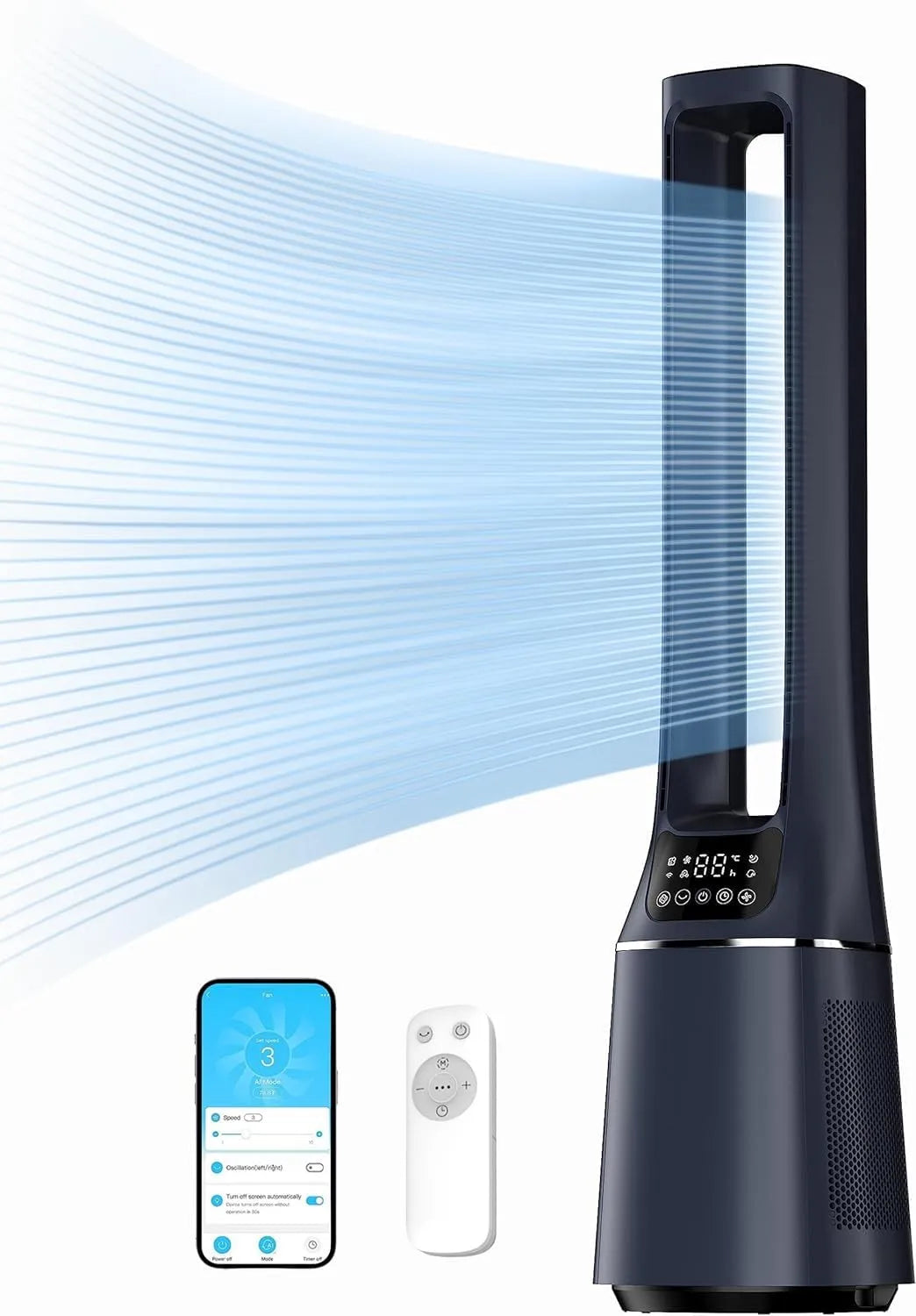 Midea Luftreiniger MFP-120i H13 12H, BL, 2 in 1 Turmventilator Leise 27dB True HEPA auf 47.6 ㎡ LED Display Fernbedienung