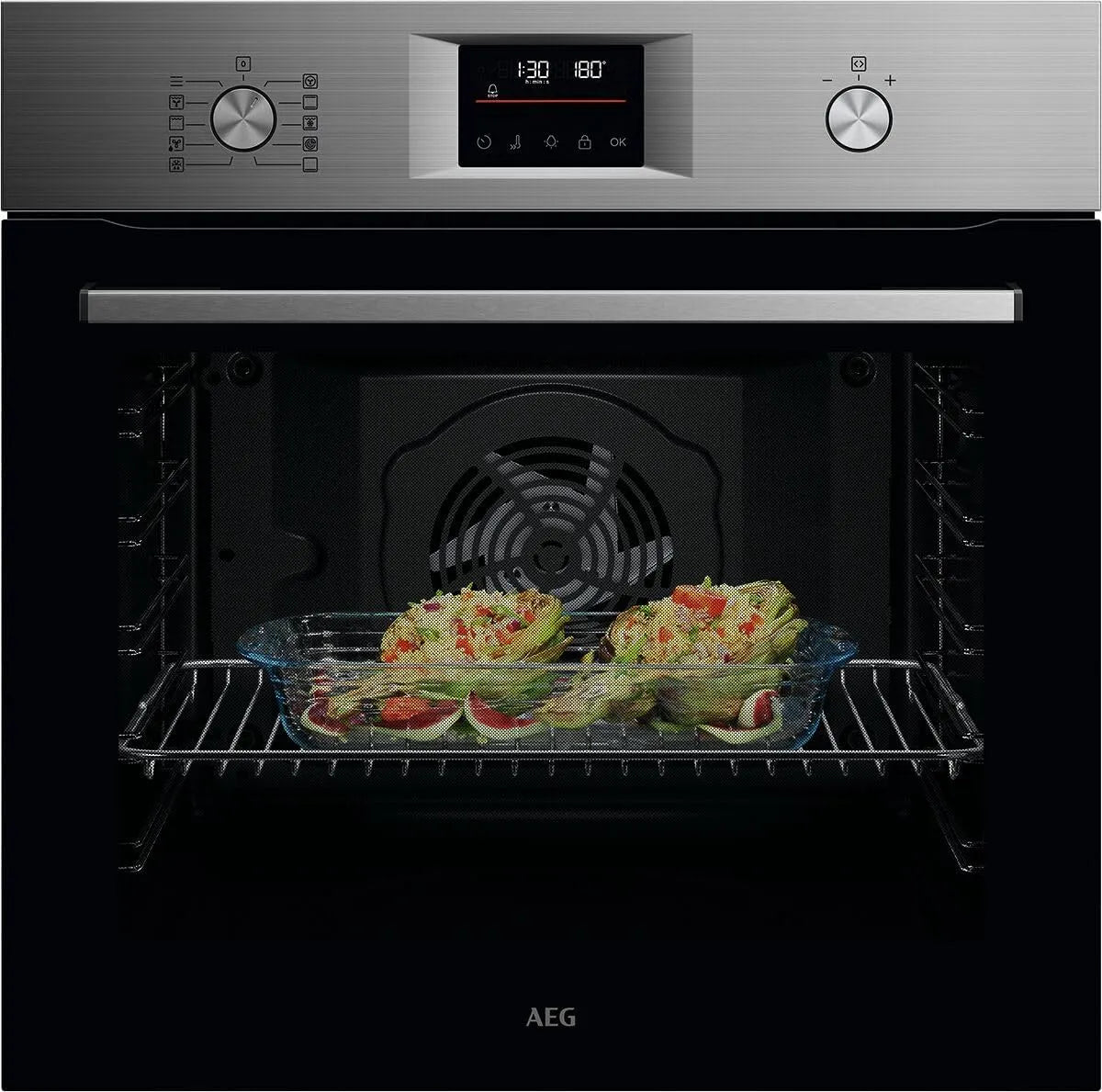 AEG Backofen OU5PB40ZSM, 45 Automatikprogramme, Pyrolyse Selbstreinigung, Schnellaufheizung, Einbaubackofen, LED-Touchdisplay, Edelstahl
