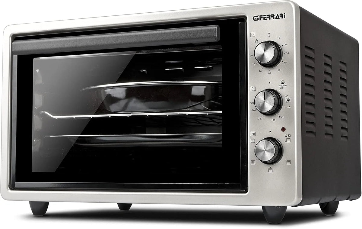 Modell G3 Ferrari Heißluftofen G10153 90-Minuten-Timer, Fassungsvermögen 37 L, Leistung 1400 W, bis 300 °C, 5 Backmodi, Doppelglas-Tür, Silber