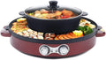 Grill, Elektrisch Hot Pot Tischgrill 2 in 1 Korean Barbecue Haushalts-Hot-Pot 2200W Doppelte Trennung Elektropfanne, 44cm Grillpfanne, Rot