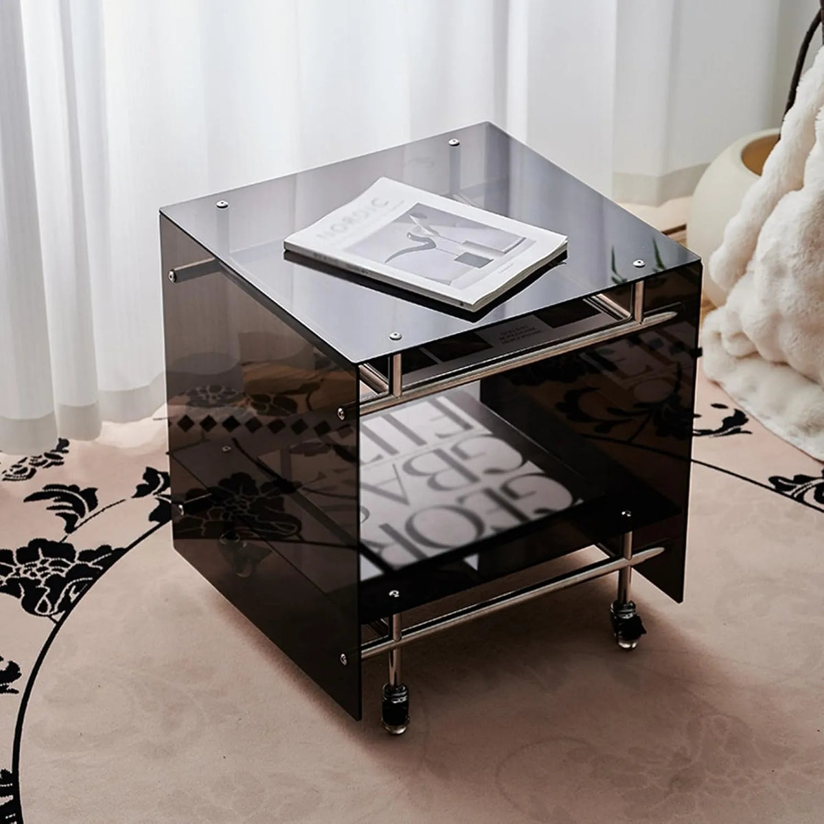 Couchtisch aus Acryl Beweglicher kleiner, minimalistischer Couchtisch, Couchtische für Wohnzimmer, in Schwarz