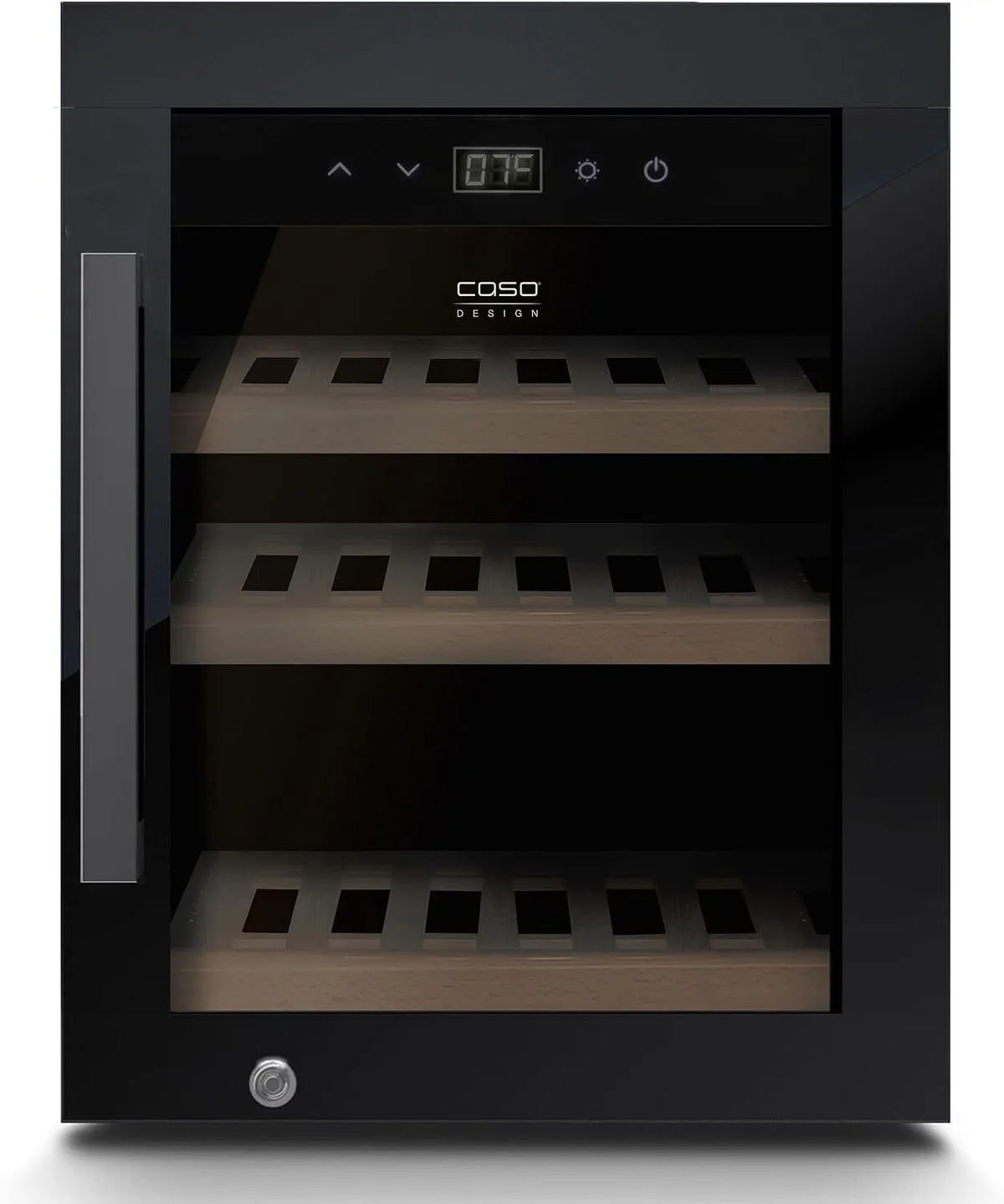 Caso Kompressor, WineExclusive 12 Weinkühlschrank für 12 Flaschen, 1 Zone, 5–20°C, abschließbar, Lüfter, UV-Glas, Touch-Bedienung, leise