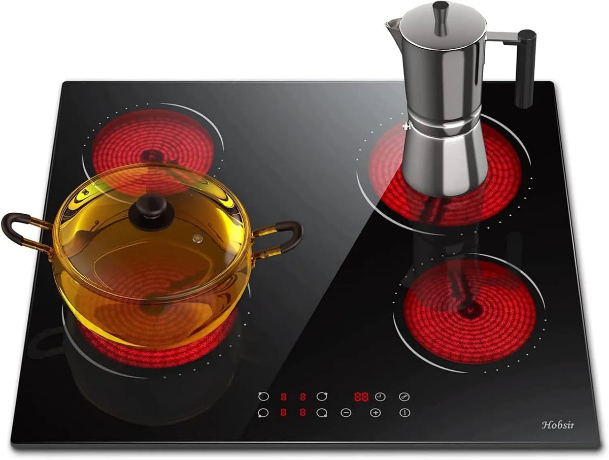 Kochfeld, Fassungsvermögen 9 Leistungsstufe, Glaskeramikkochfeld 4 Zonen Kochfelder Sensor-touch Control Autark 60cm, Leistung 6000W, kein Stecker