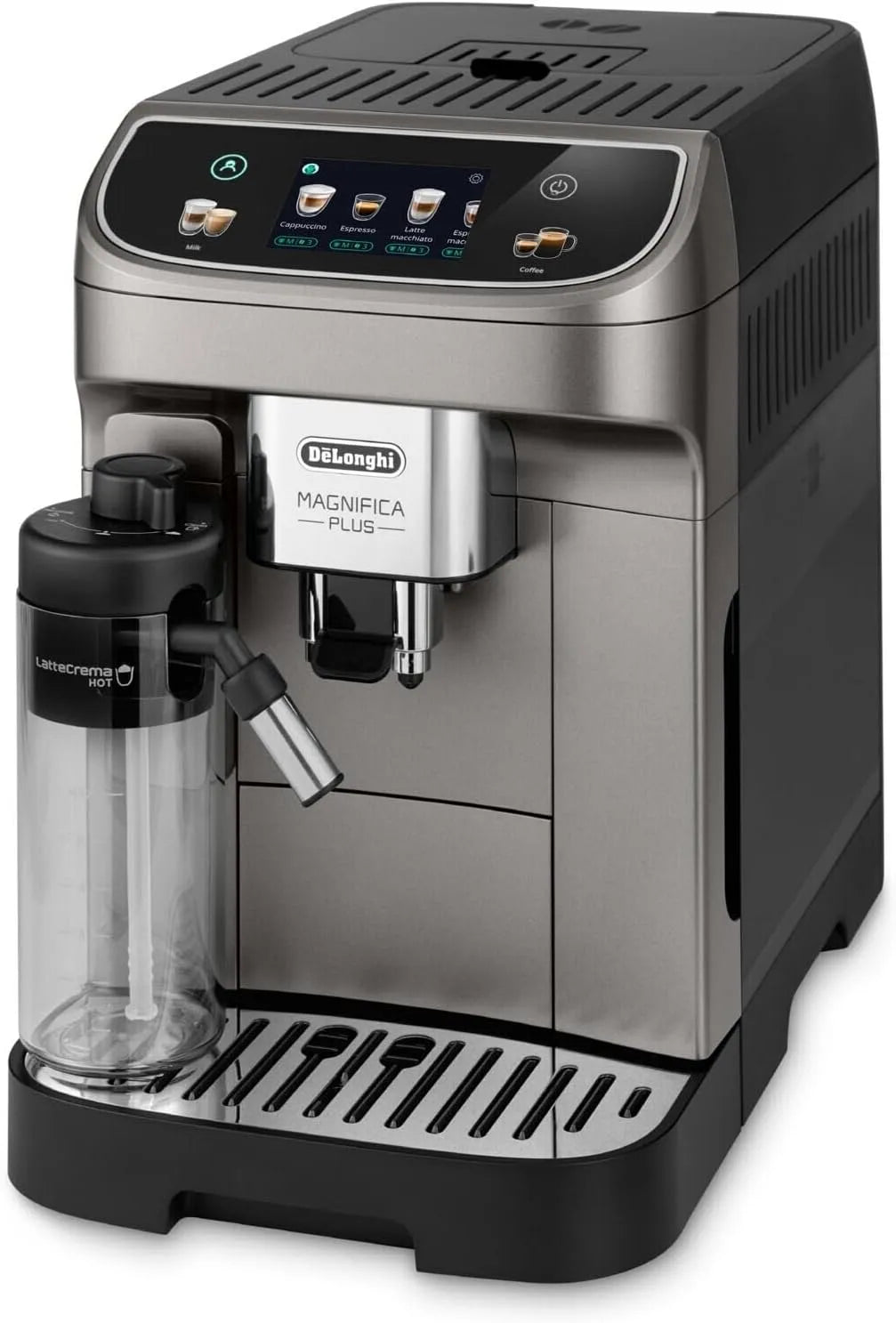 De'Longhi Kaffeemaschine ECAM320.70.SB, Extra-Shot Funktion, Magnifica Plus, x2 Funktion, Farbiges Touch-Display, Titan in Schwarz