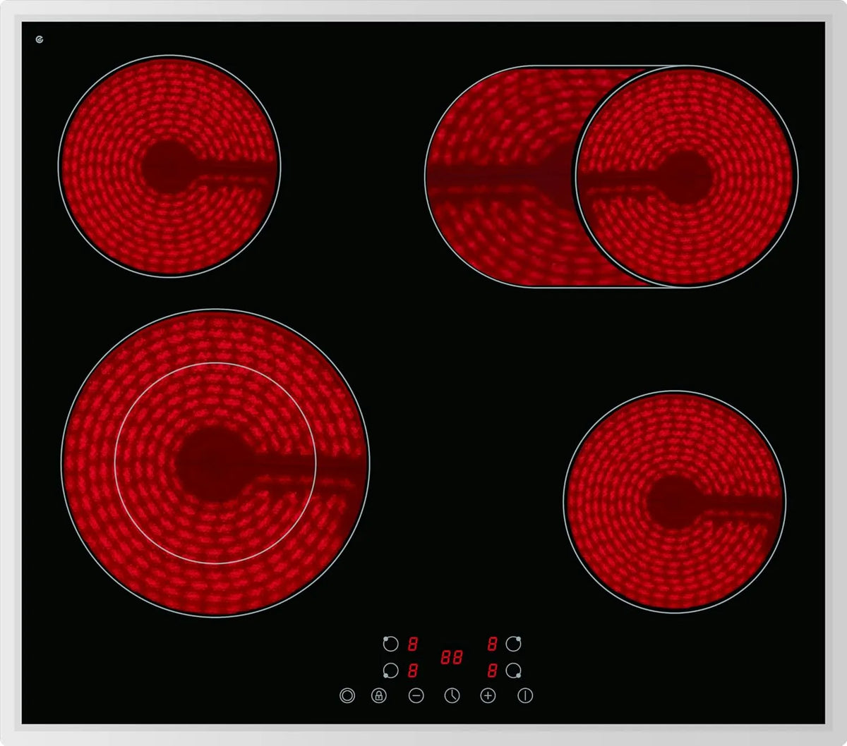 PKM Kochfeld EB-C4-2KBTCG, Breite 60cm, 4 Kochfelder, 9 Heizstufen je Kochzone, 6600 Watt, Glaskeramikkochfeld, Edelstahlrahmen, Touch Control, Timer