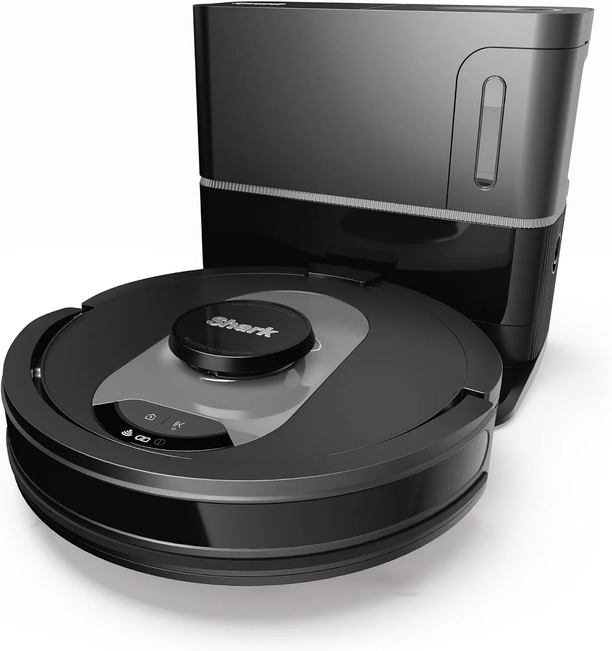 Shark Saugroboter RV2500SEU, AI 360, geeignet für alle Teppiche und Hartböden, manuelle und App-Steuerung, Silber, 120 Min Laufzeit, in Schwarz