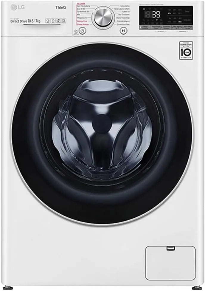 LG Waschtrockner V7WD107H2E 1400, Frontbeladung 10,5-7 kg, 62 x 60 x 85 cm ꟷ Weiß, Energieklasse E, min, AI Direct Drive, Wi-Fi